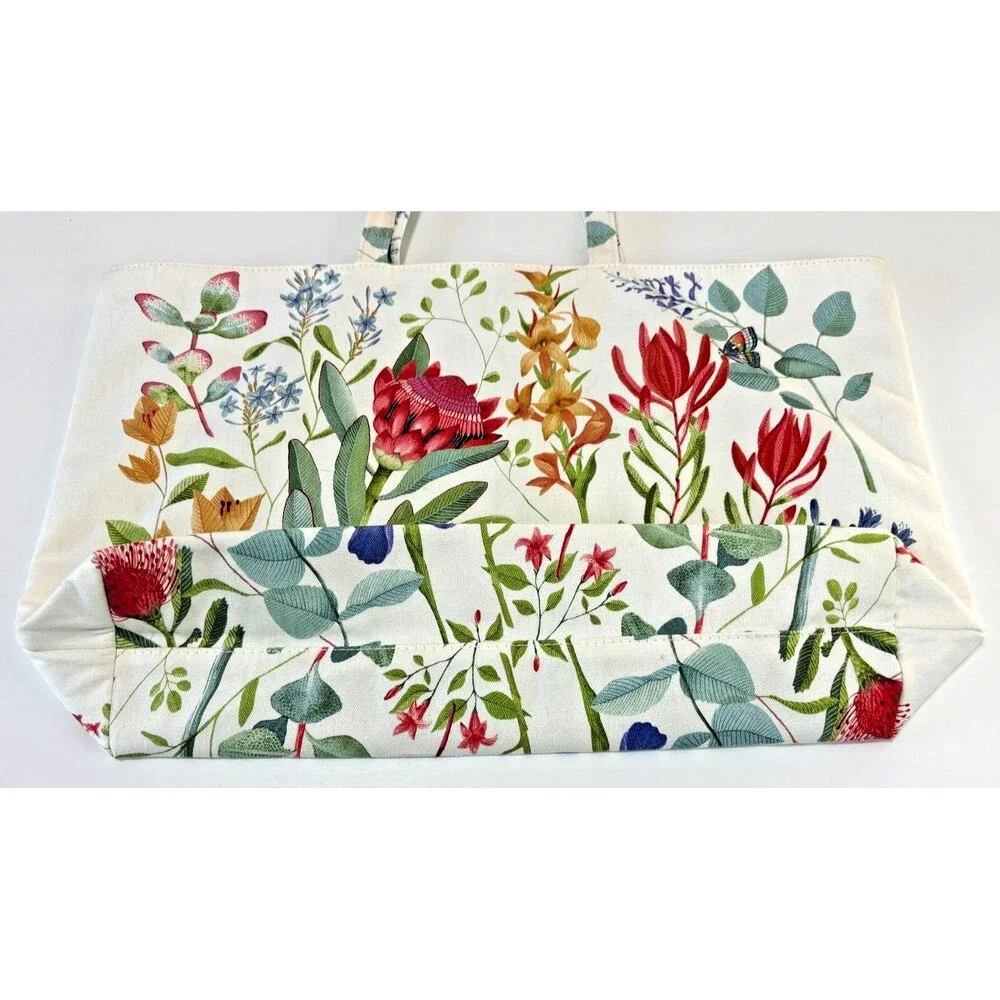 Estee Lauder White Floral Printed Canvas Shopper Tote Bag Mint Green Liner 